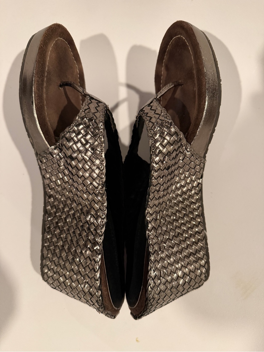 Donald J. Pliner Woven Metallic Silver Bronze Wedge Gilles Sandals - 10M